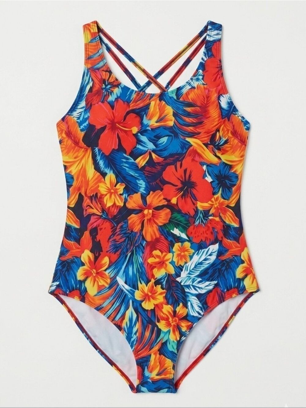 Tropical Floral One-Piece Swimsuit, Small, Criss Cross Straps in Back, Cups, NIB